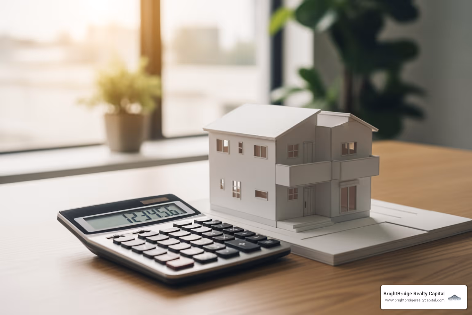 calculator and a house model on a desk - fix and hold loans
