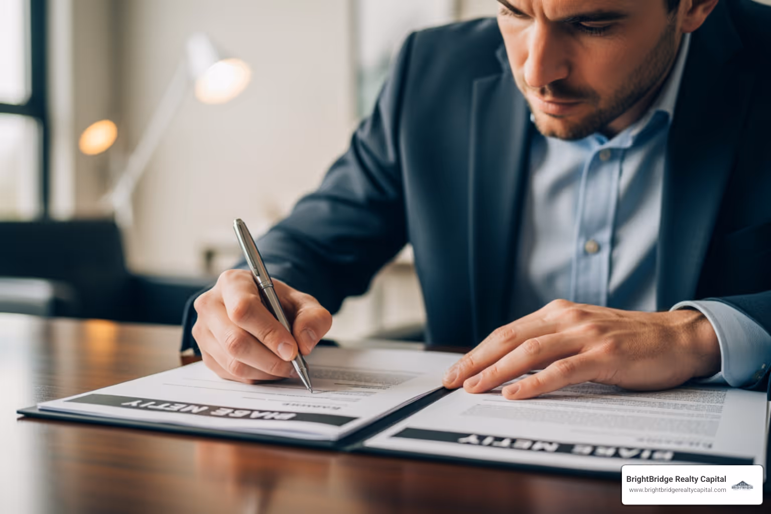 real estate investor quickly signing documents for a property - advantages of direct lending for real estate projects