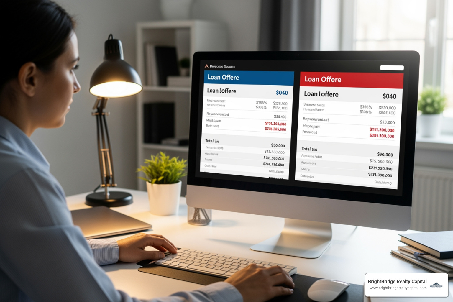 person comparing two loan offers on a screen - fast closing real estate loans person comparing two loan offers on a screen - fast closing real estate loans