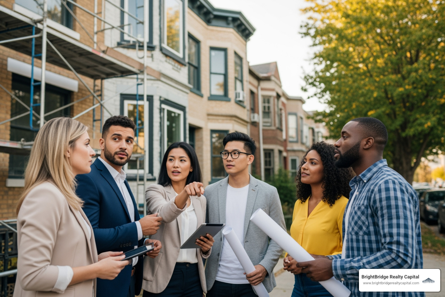 diverse group of real estate investors looking at a property - hard money New York diverse group of real estate investors looking at a property - hard money New York