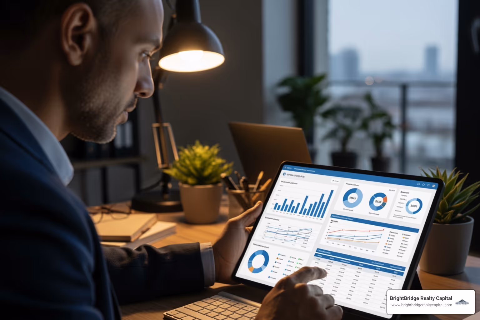 real estate investor reviewing property analytics - long term real estate