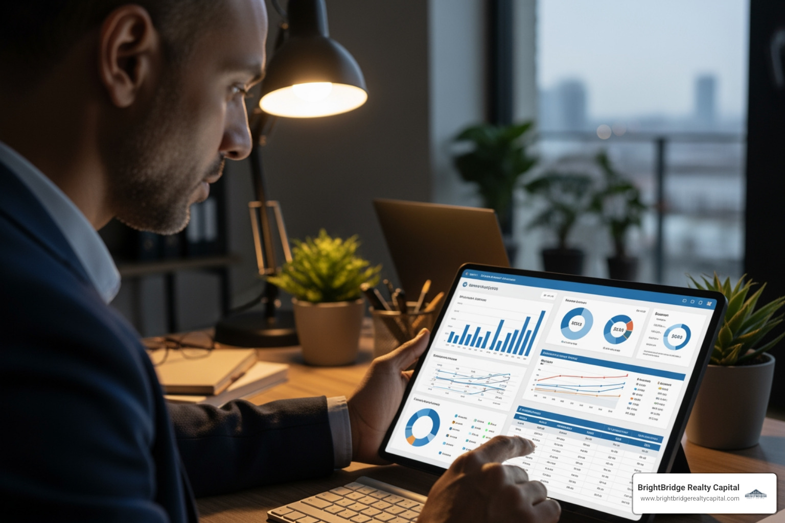 real estate investor reviewing property analytics - long term real estate