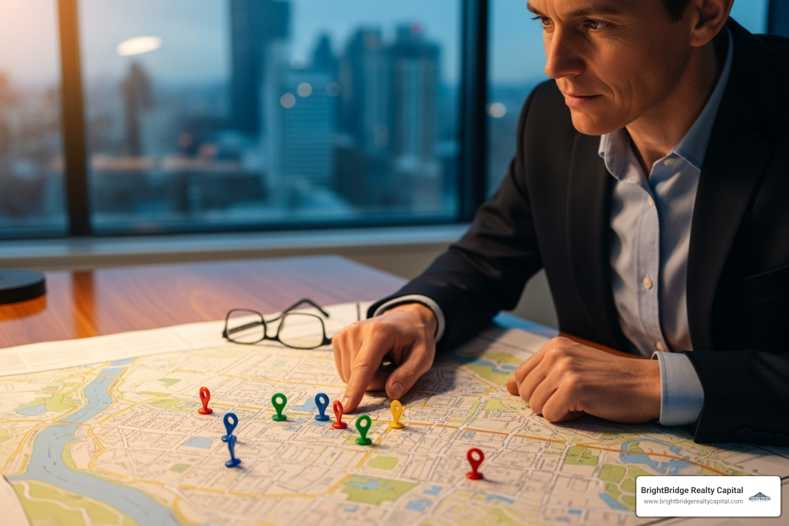 A person looking thoughtfully at a map with property pins - airbnb lending A person looking thoughtfully at a map with property pins - airbnb lending