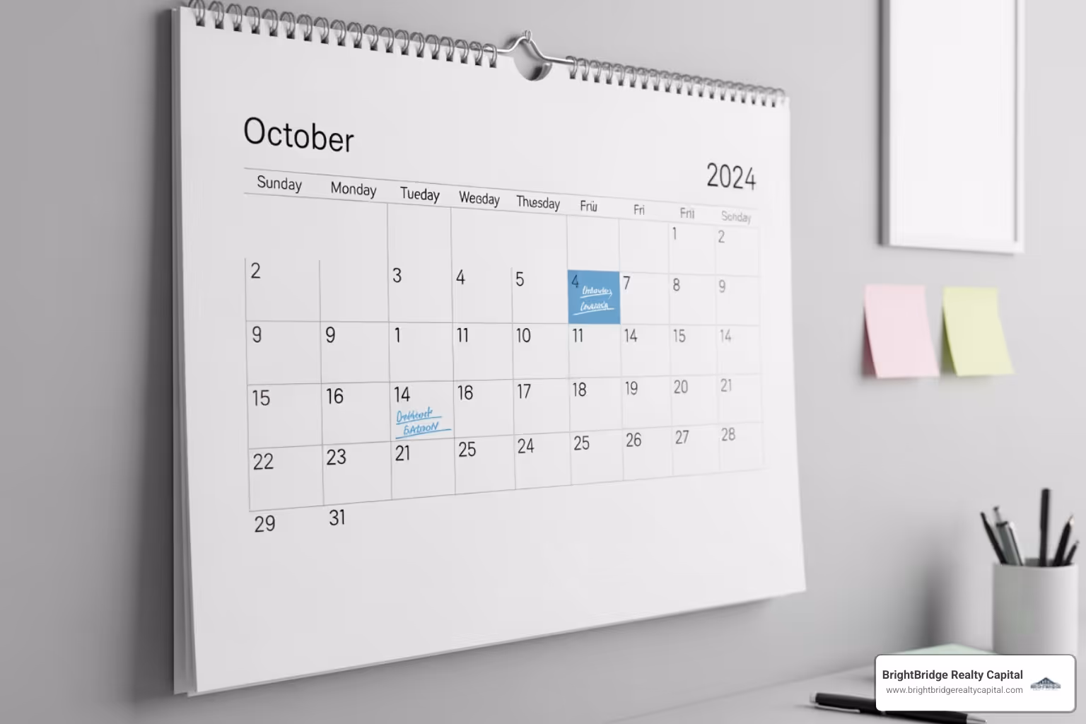 calendar with one-week timeframe highlighted - multi family hard money