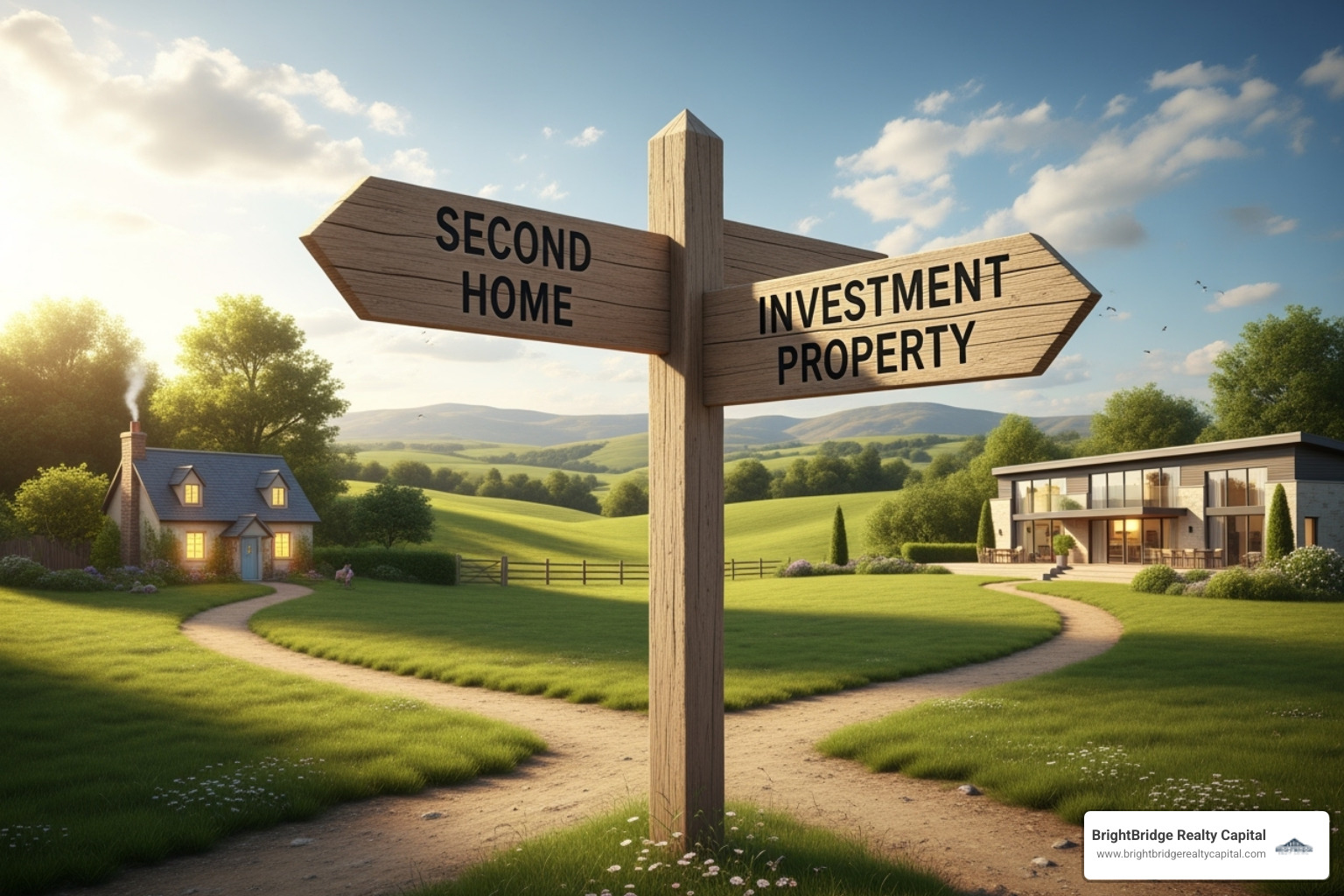signpost pointing to second home and investment property - vacation property financing