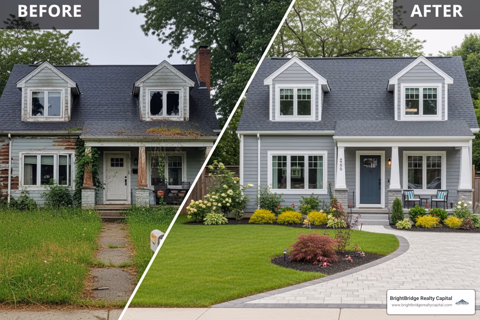 before and after collage of property renovation - renovation loans for investment property
