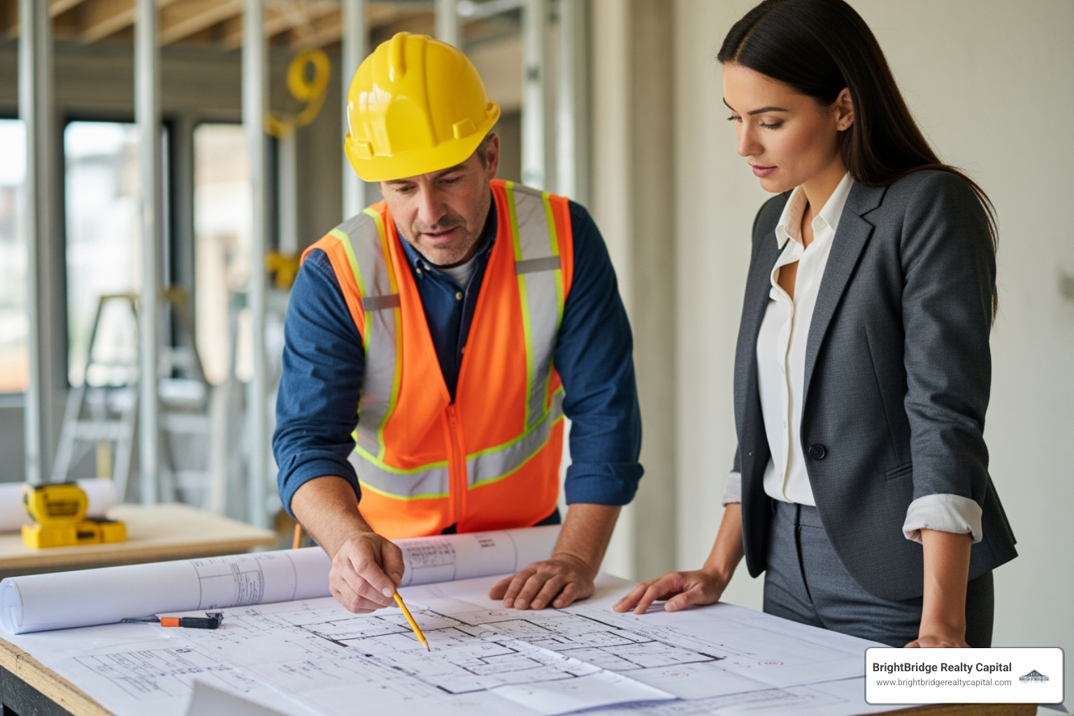 contractor and investor reviewing blueprints - renovation loans for investment property contractor and investor reviewing blueprints - renovation loans for investment property