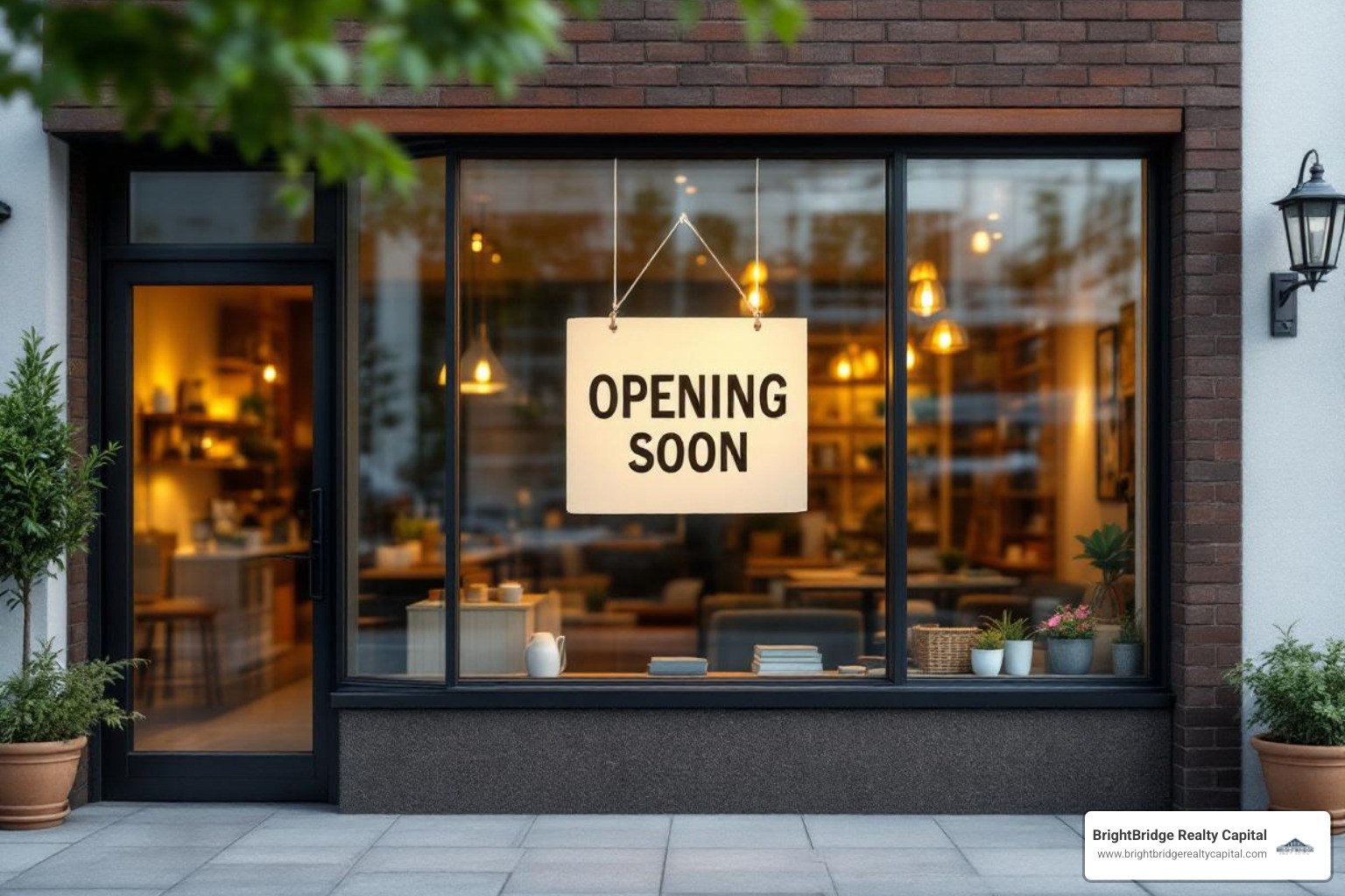 small business storefront with an "Opening Soon" sign - 2nd charge bridging loans