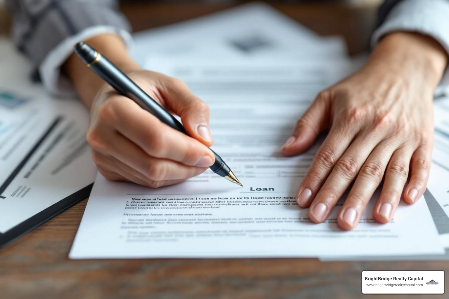 A person's hands holding a pen over loan documents, ready to sign - rental property financing New York