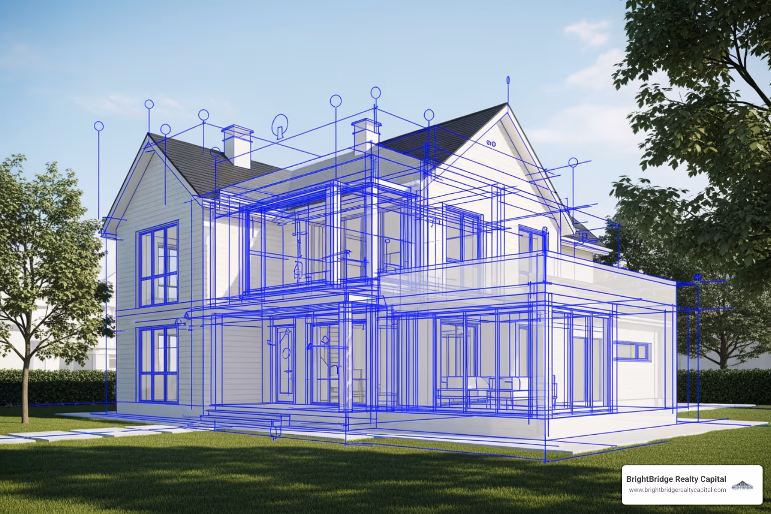 blueprint over house photo symbolizing renovation plans - after repair value