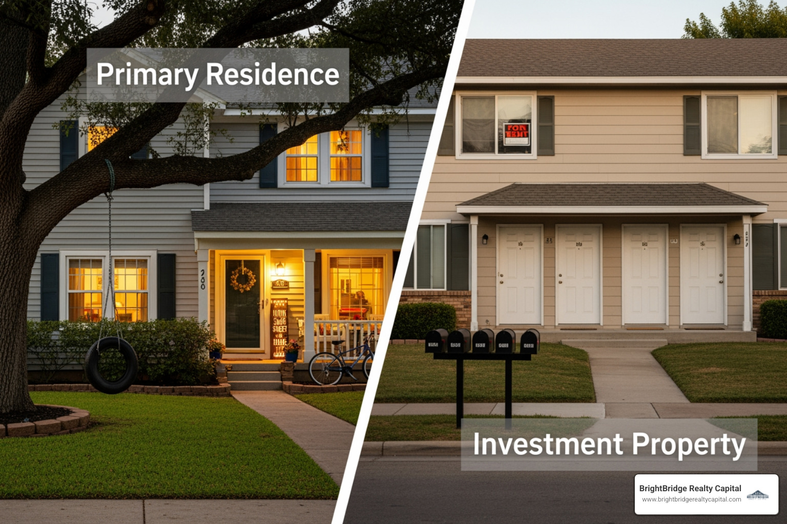 Image of a side-by-side comparison chart showing a primary home vs. an investment property - Real estate investor mortgages Image of a side-by-side comparison chart showing a primary home vs. an investment property - Real estate investor mortgages