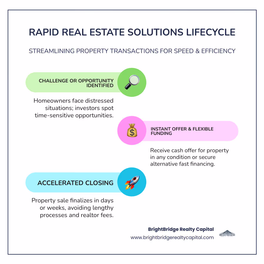 infographic explaining the rapid real estate solutions lifecycle - rapid real estate solutions infographic infographic-line-3-steps-colors