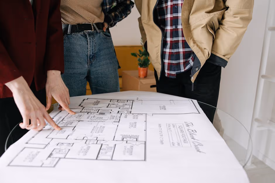 A diverse group of professionals reviewing a property development model, highlighting collaboration and strategic planning in real estate ventures - capital for real estate