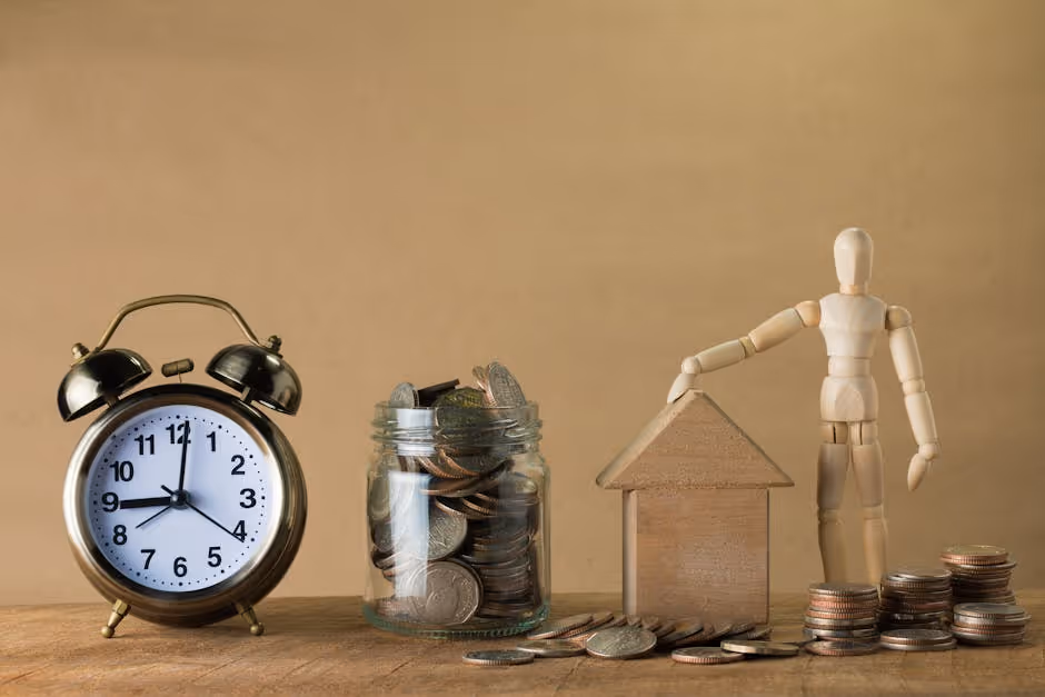 Clock and money graphic illustrating the time value of capital in development - bridge loans for developers