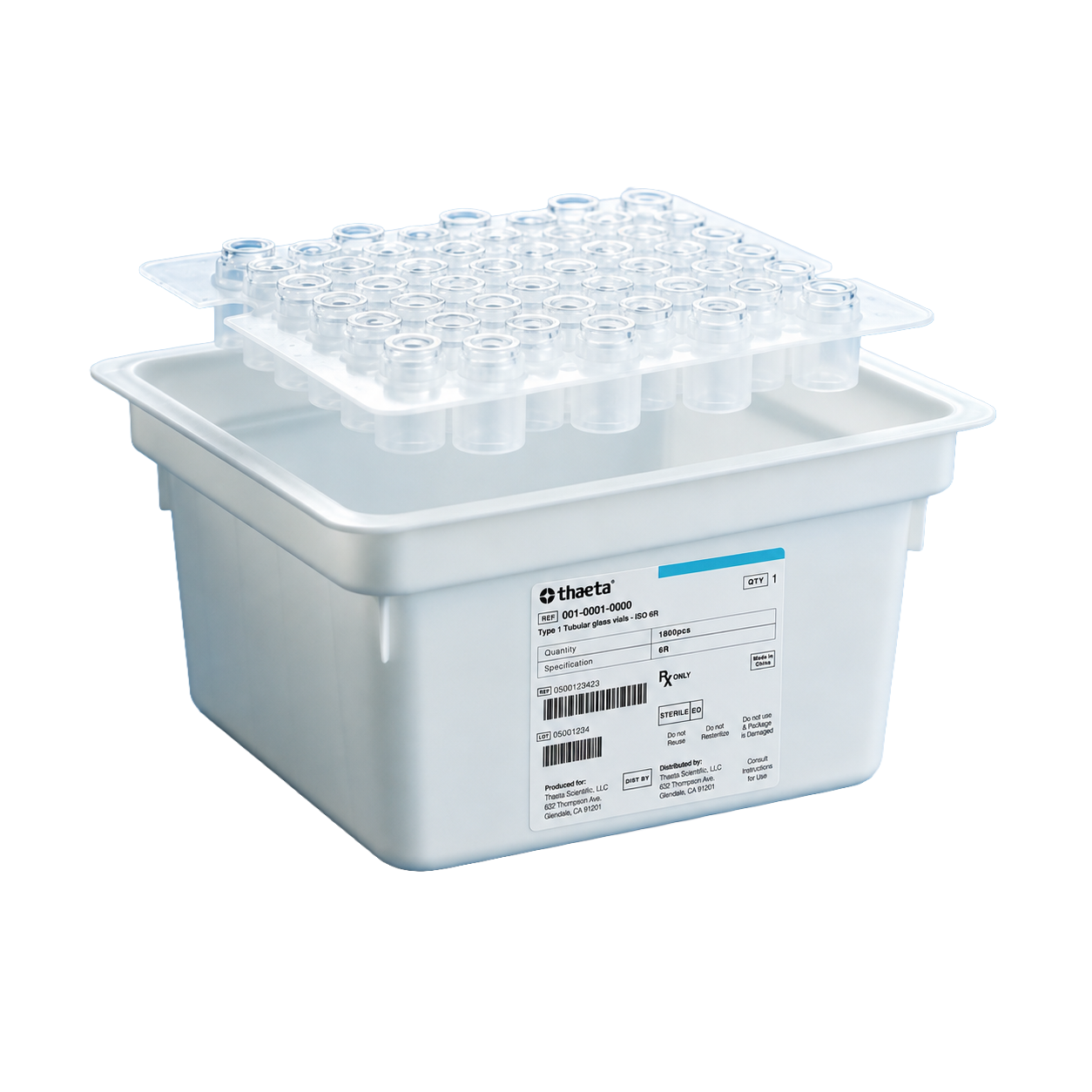 Thaeta ready-to-use sterile vials in a nested tub