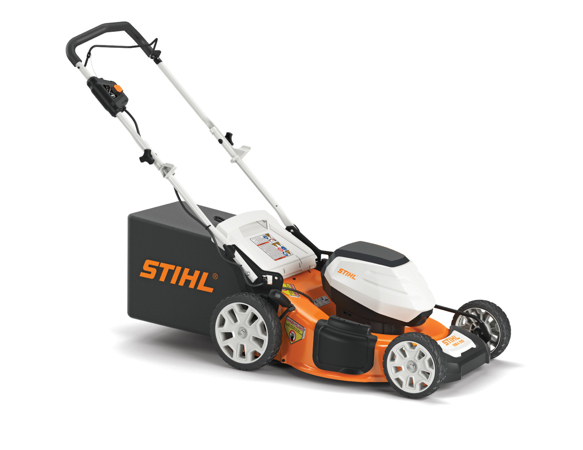The lightweight RMA 510 has a wide 21" deck width, 20" cutting width, and can mow approximately 3,616 sq. ft.