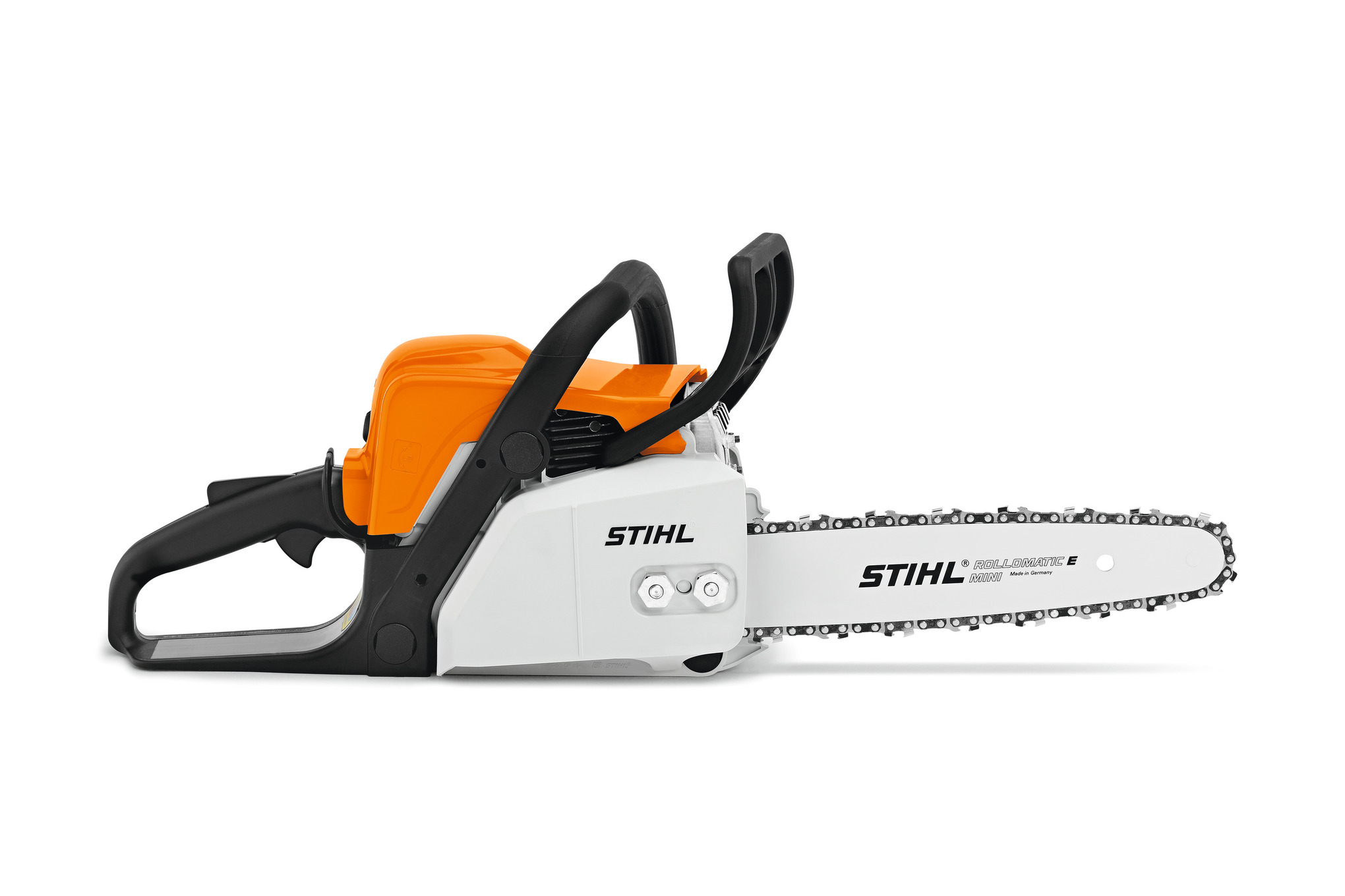 The MS 170 chainsaw is a lightweight tool with a 16" bar, perfect for homeowners. Ideal for cutting firewood and trimming small trees, it features a powerful 30.1 cc engine and an anti-vibration syste