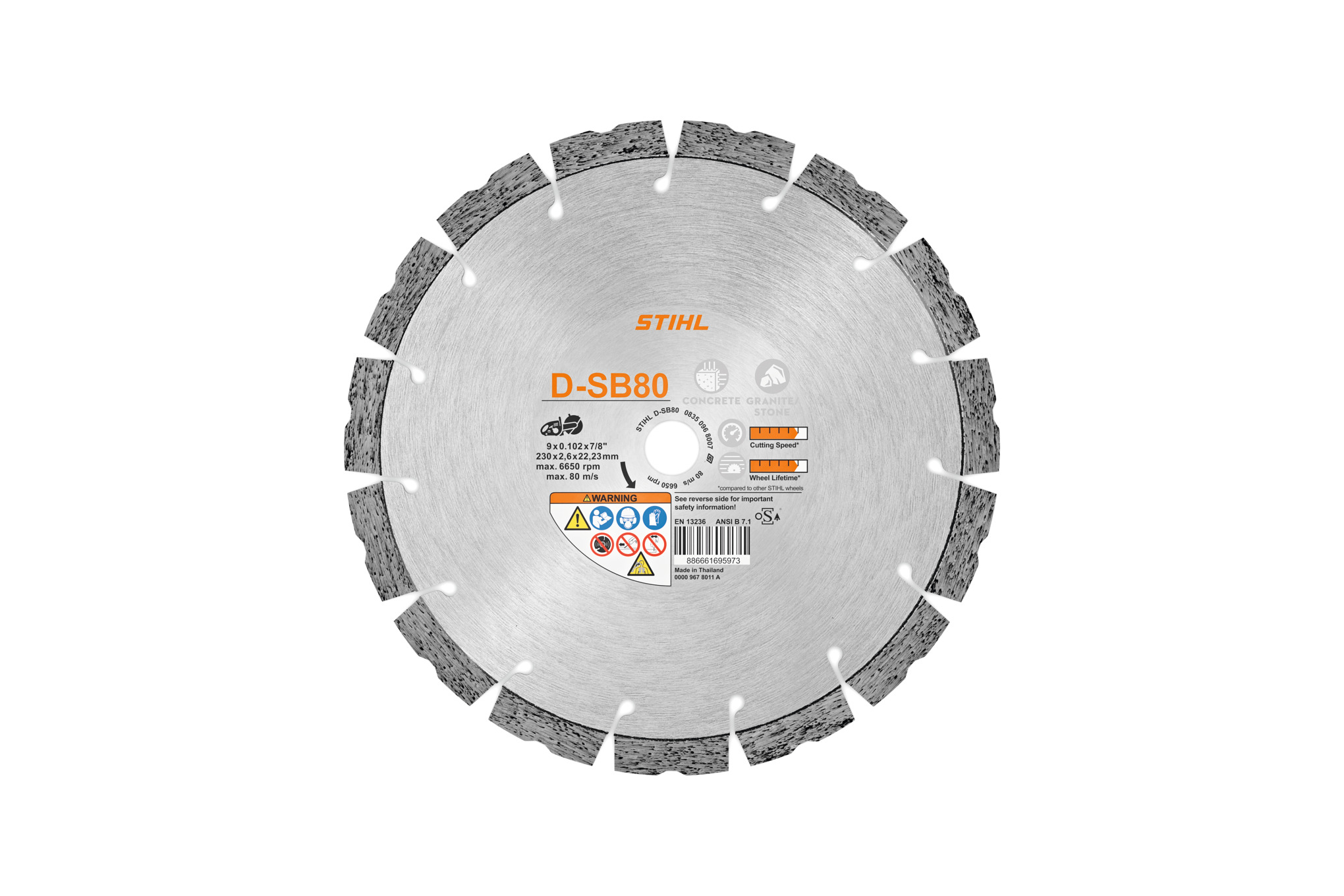 D-SB80 diamond cutting wheel, 9" diameter: universally suitable for concrete, heavily reinforced concrete up to hard natural stone