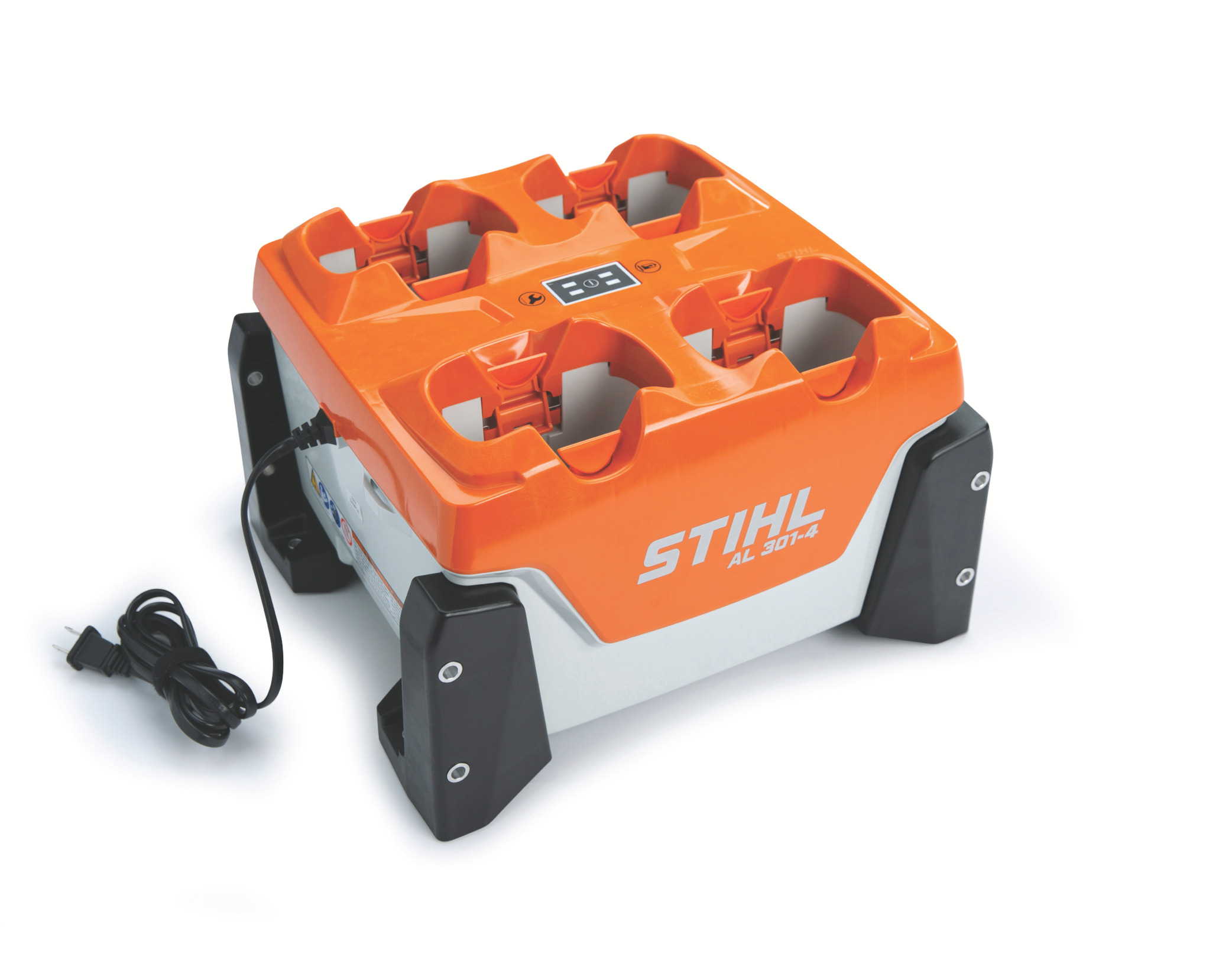 This professional, flexible multi-charger can sequentially charge up to four STIHL batteries.