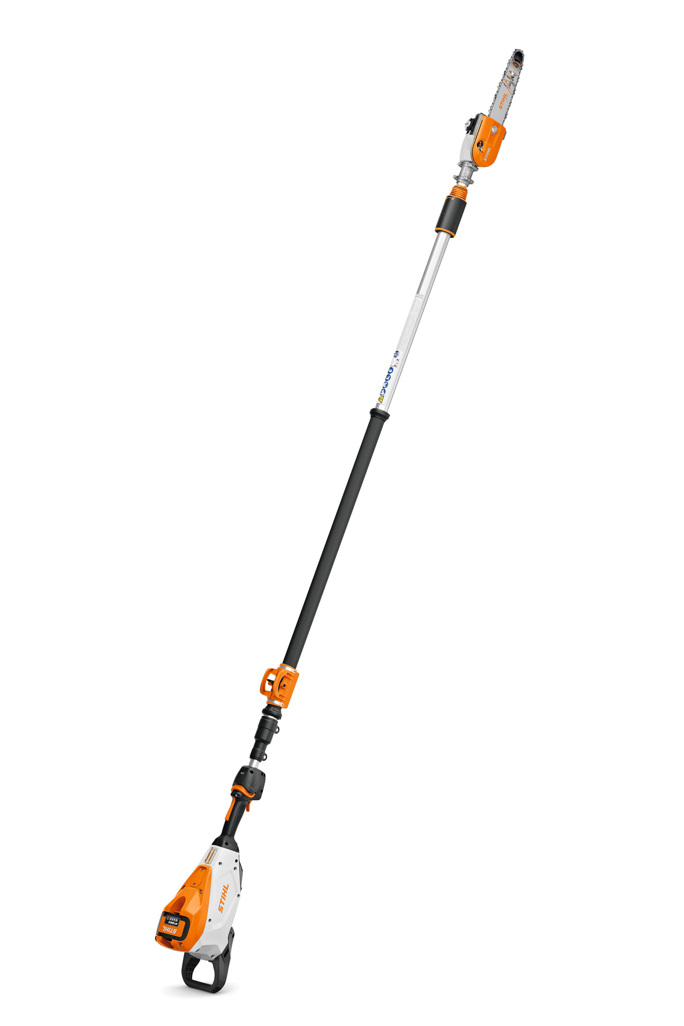 Powerful and professional, this battery-powered pole pruner features a telescoping-shaft.