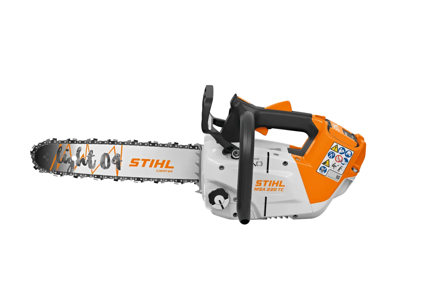 Designed for arborists and tree-care professionals, the MSA 220 TC-O is the most powerful top-handle chainsaw in the STIHL AP Battery System.