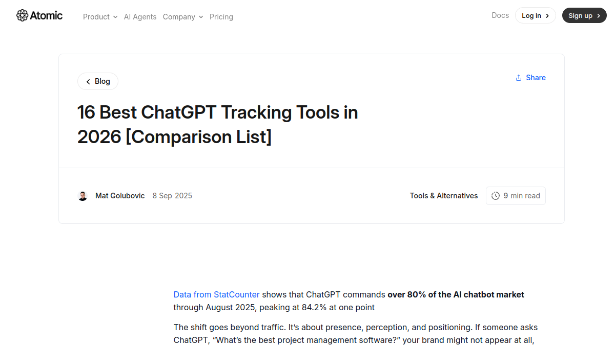 Atomic AGI ChatGPT tracking tools and AI search visibility overview