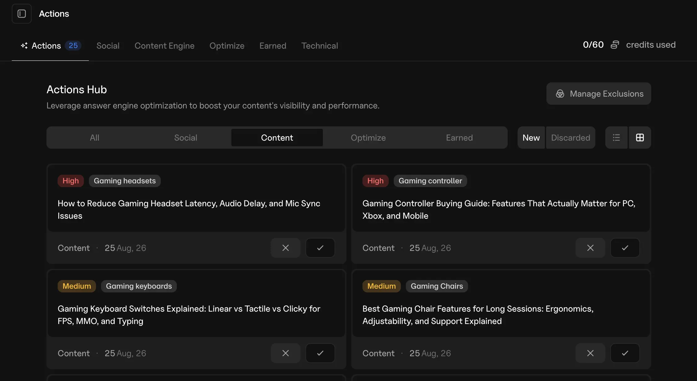 Goodie optimization actions
