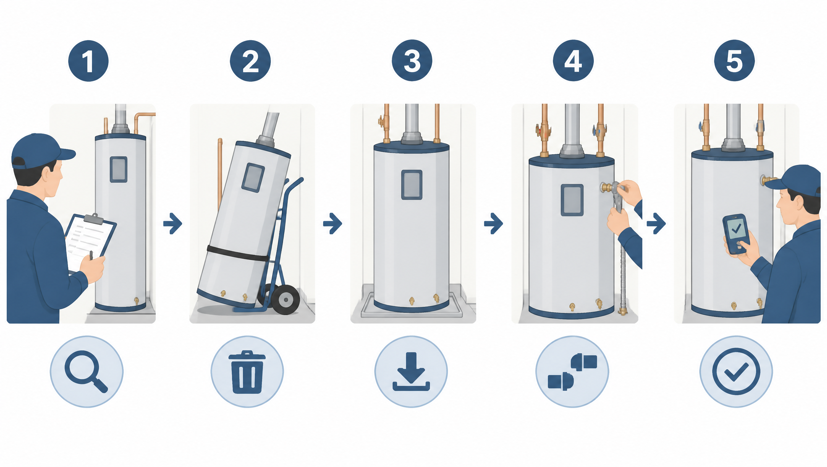 Diagram of the water heater installation steps