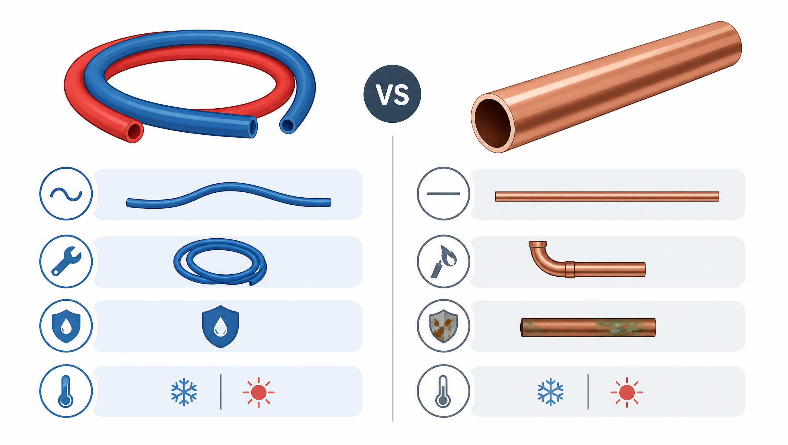 Illustration comparing PEX and copper pipe
