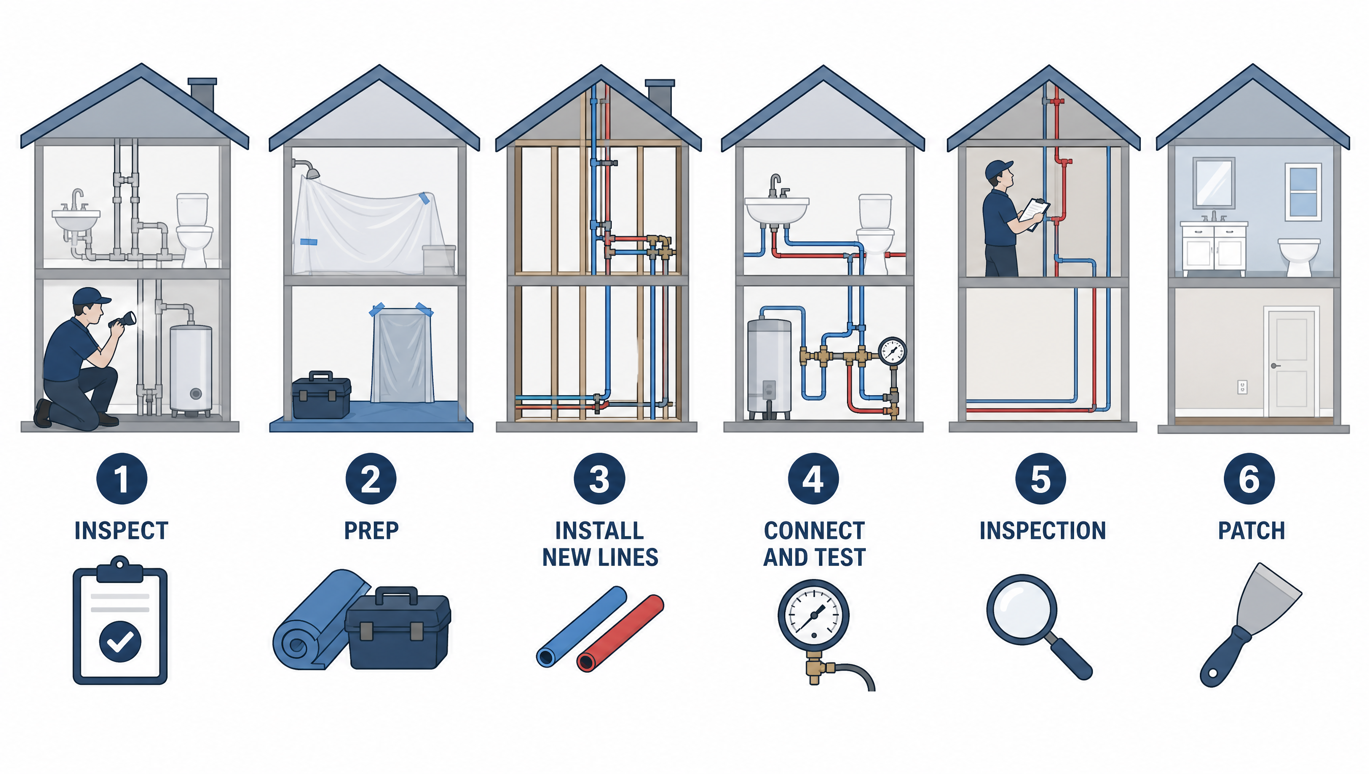 Diagram of the whole-house repiping process