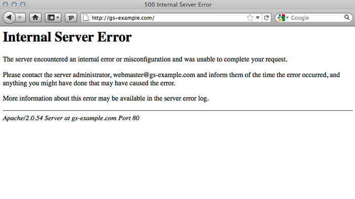 Screenshot of an Internal Server Error message.