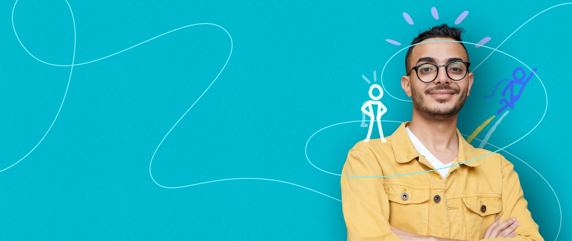 Smart looking guy with crossed arms and doodles