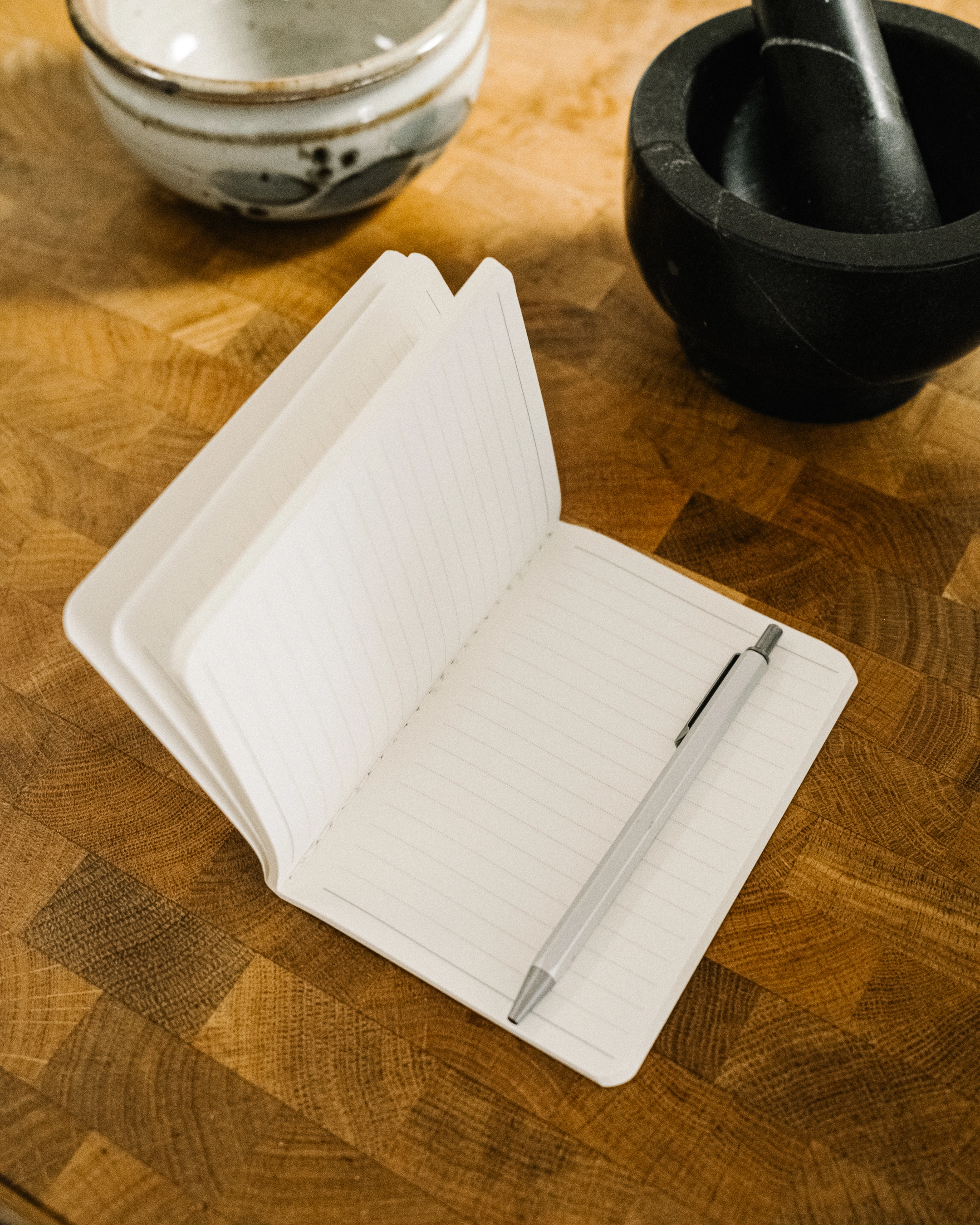 Lined pages of the SUIKA Passport Notebook, open with a pen