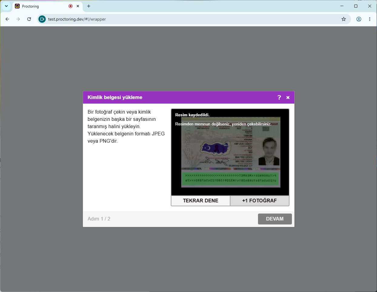 Identity verification for online exams in OctoProctor, showing a test taker scanning a government-issued ID and completing facial verification before the assessment begins.
