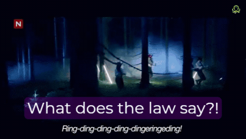 “What does the fox say” meme reimagined as Ylvis asking “What does the law say?!” over a dramatic forest scene, introducing legal, privacy, and data-handling questions around AI proctoring platforms.