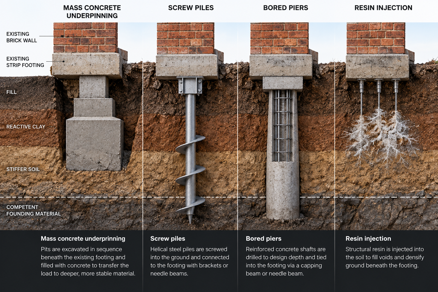 Narrow side setback restricting machine access on an underpinning site