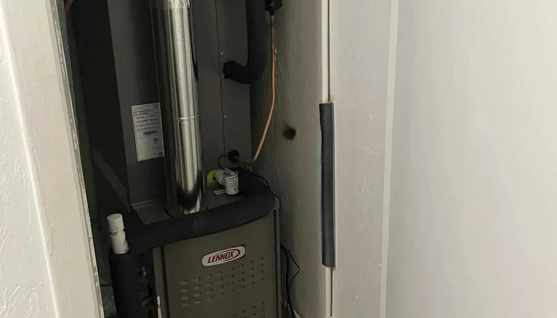 Lennox gas furnace installed in a closet