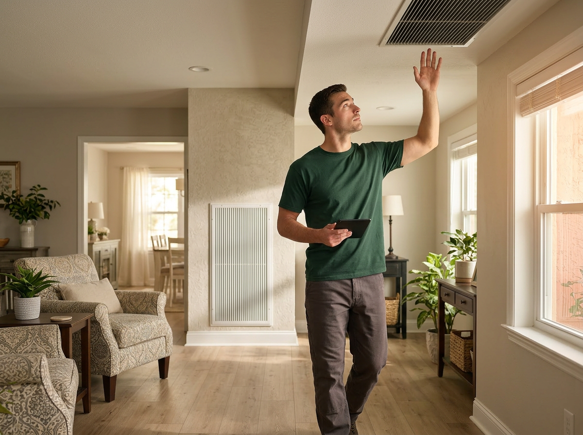 FL HVAC technician walking through a customer's home during the start of a performance check