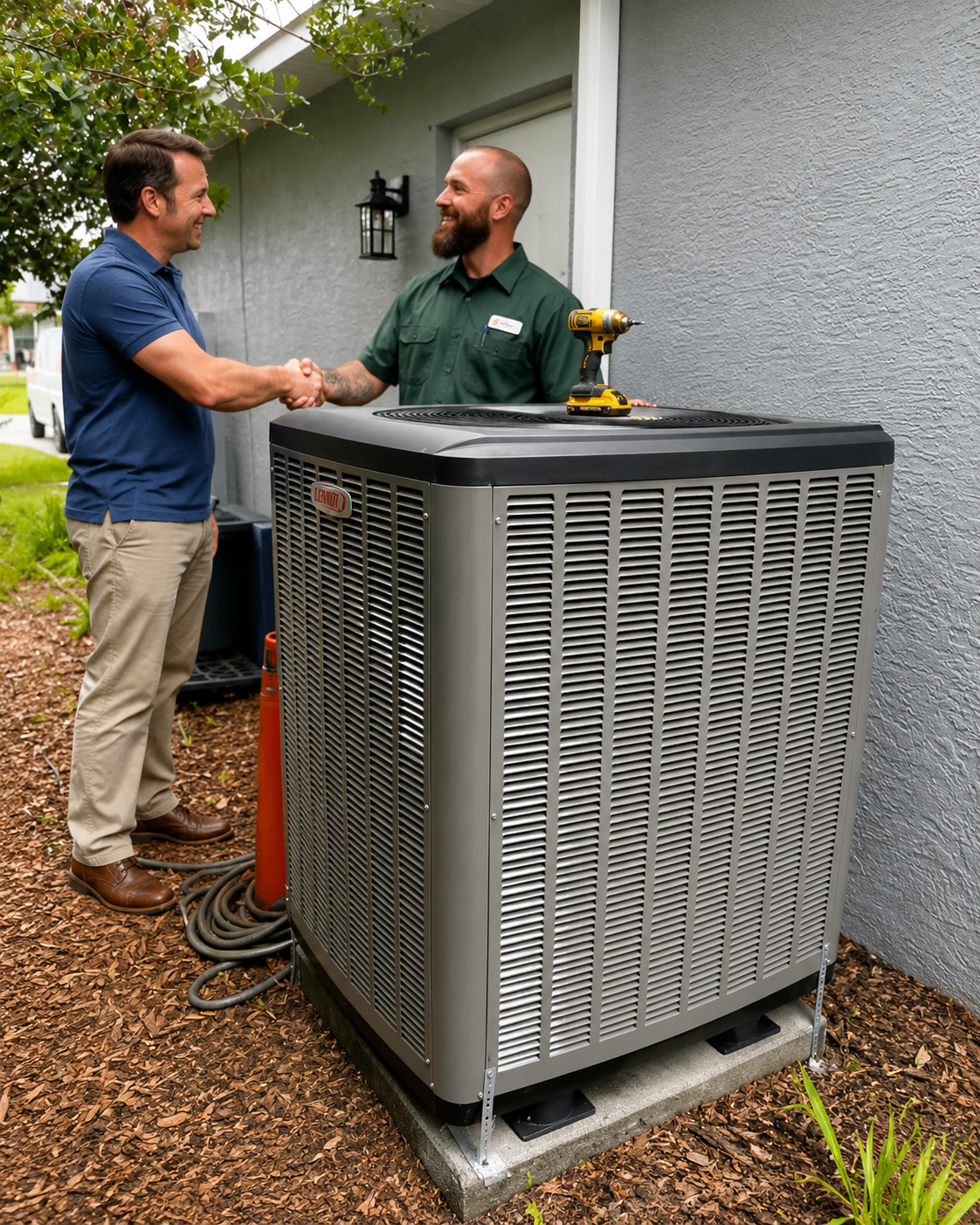 FL HVAC technician sitting with homeowner and walking them through performance check findings