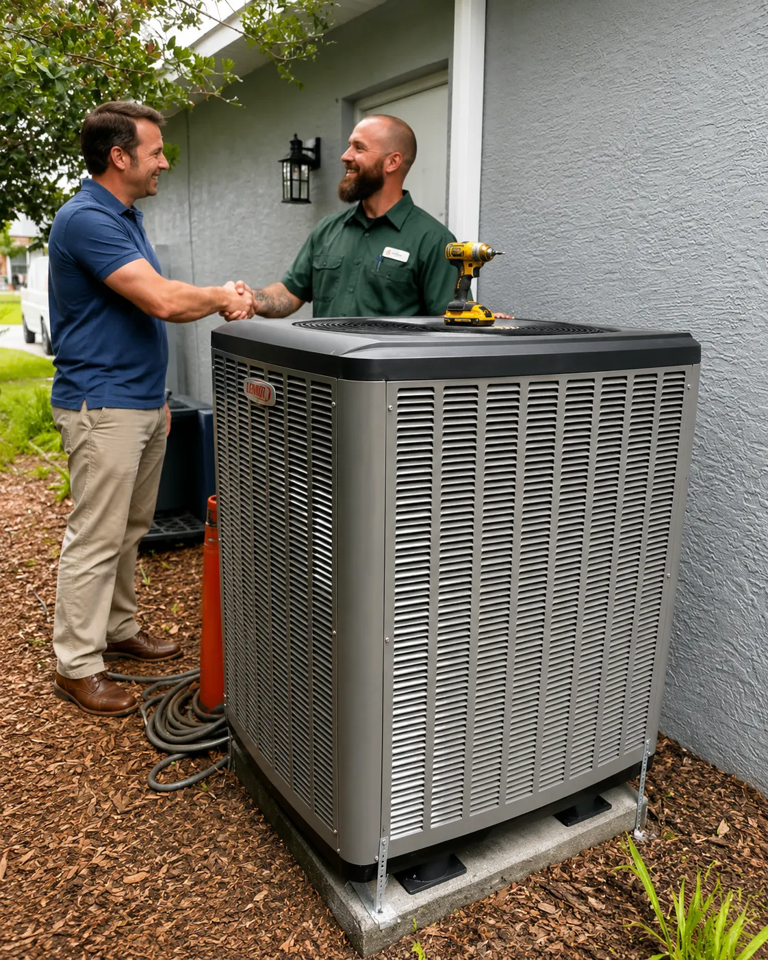 FL HVAC technician sitting with homeowner and walking them through performance check findings
