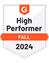 G2 High Performer badge for Fall 2024 with white and orange design.