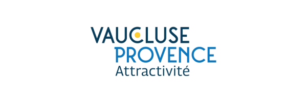Text logo reading 'Vaucluse Provence Attractivité' with a yellow dot inside the letter O.