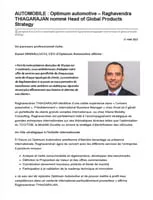 AUTOMOBILE : Optimum automotive – Raghavendra THIAGARAJAN nommé Head of Global Products Strategy