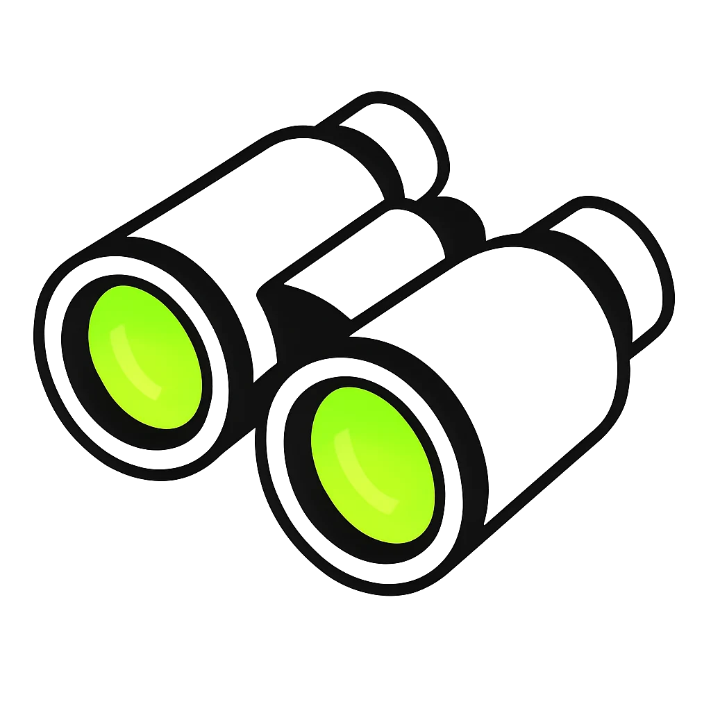 Black binoculars with bright green lenses in a simple cartoon style.