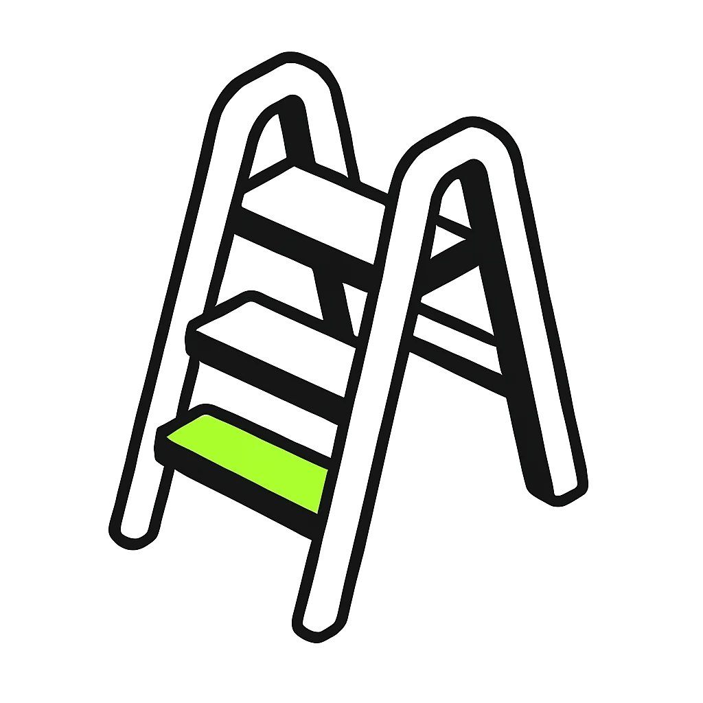 Clipart of a four-step ladder with one green step and black outline.