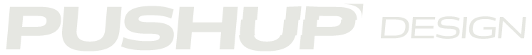 PUSHUP DESIGN logo in bold uppercase letters.