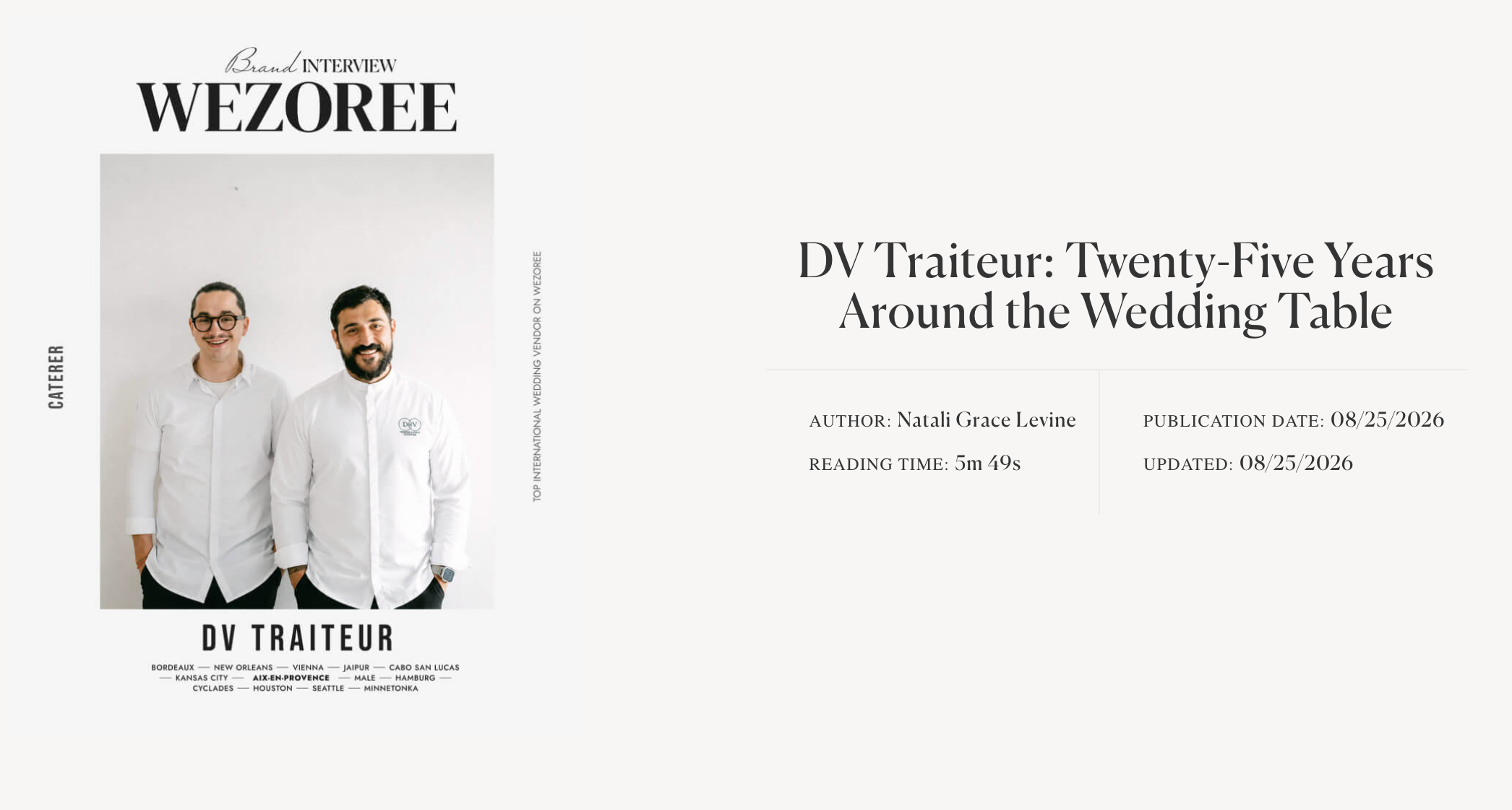 Équipe DV Traiteur interview Wezoree, traiteur de mariage de luxe en Provence-Alpes-Côte d'Azur