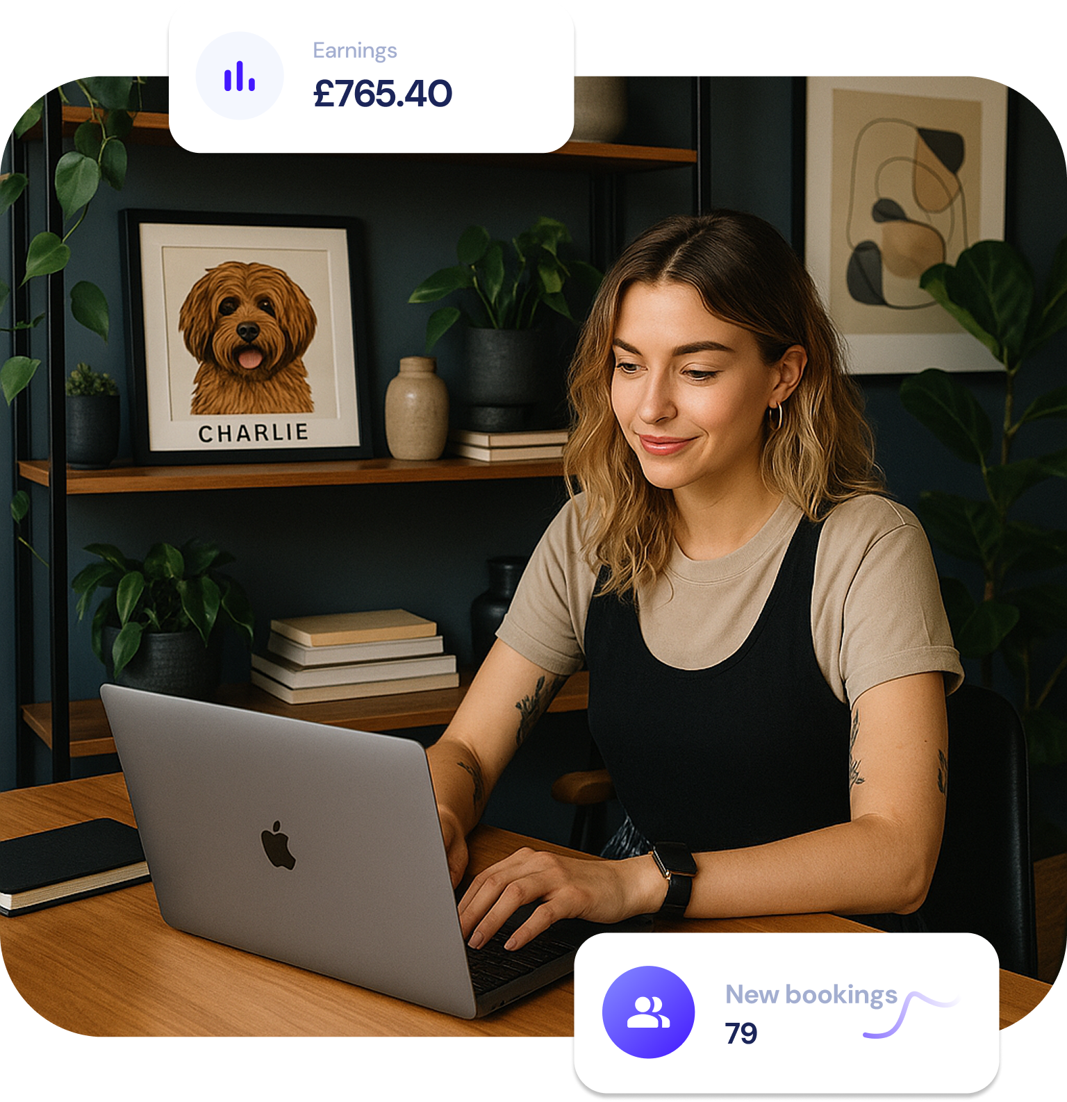 A woman sat in her home office consulting