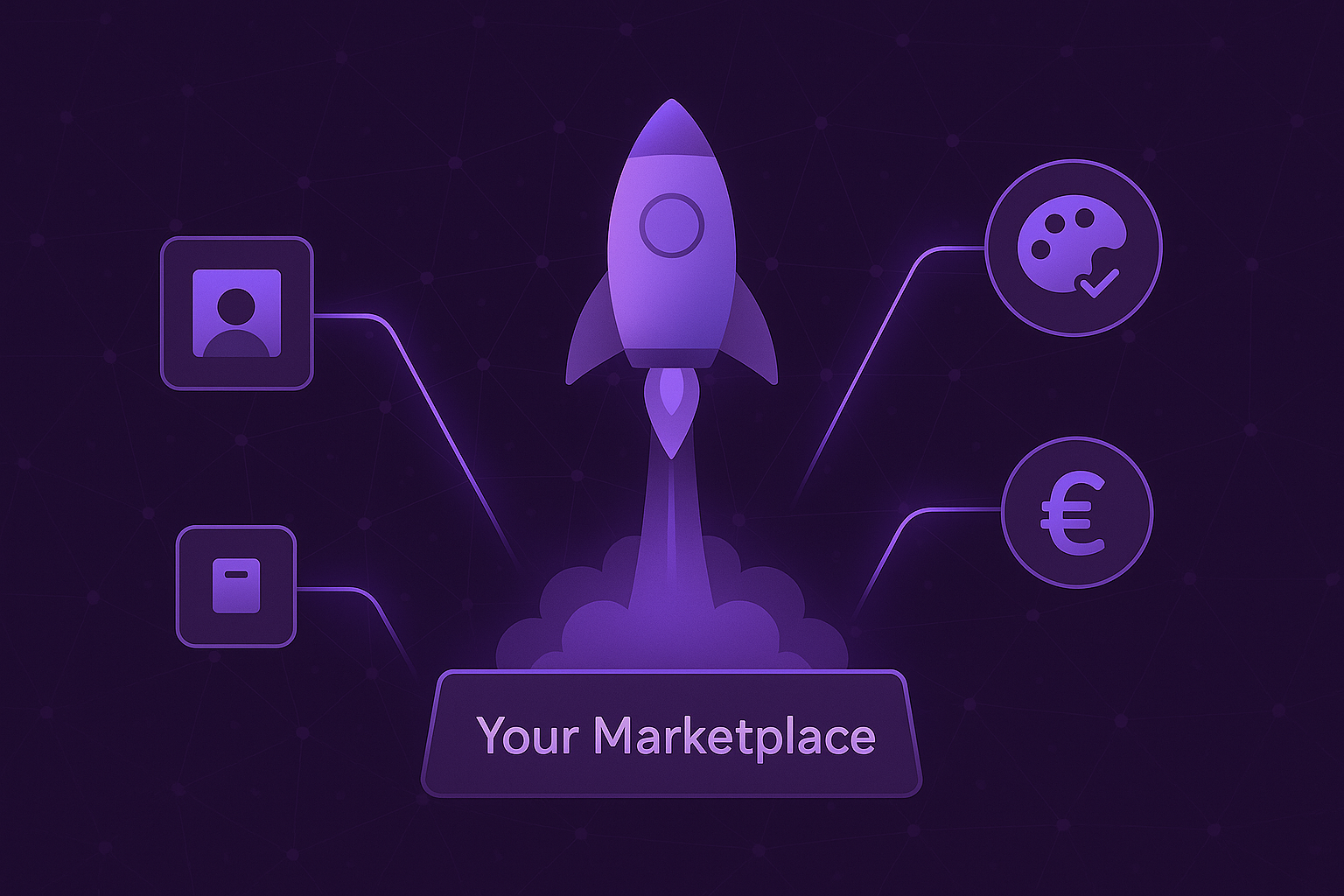 An image of a rockrtship launching with several icons annotated. 