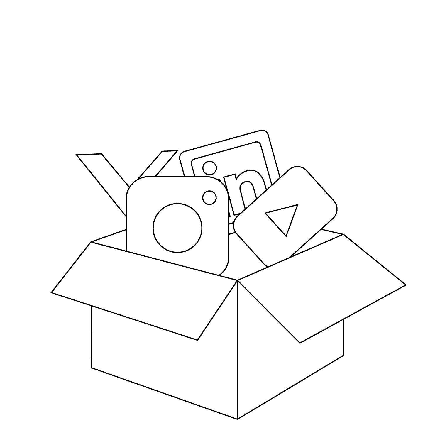 Gif Animation wie Social Media Icons aus einer Box fliegen. Srichanimation.